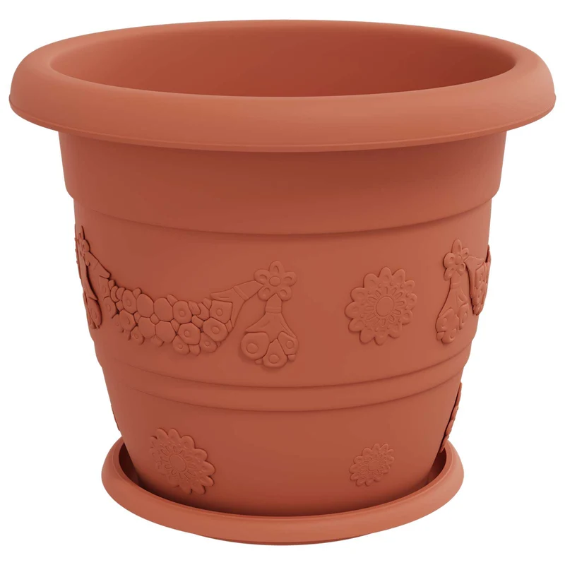 Macetas 6 Uds. Rojo Ladrillo Ø 34 X 28 Cm Plástico