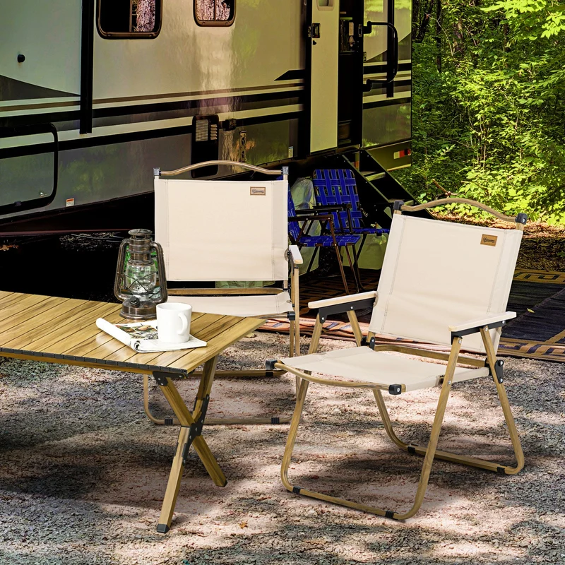 Outsunny Pack De 2 Sillas Plegable De Camping Con Reposabrazos Caqui