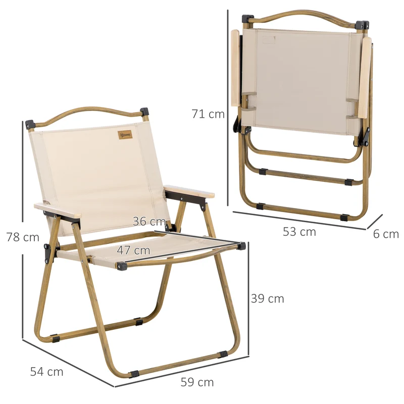 Outsunny Pack De 2 Sillas Plegable De Camping Con Reposabrazos Caqui