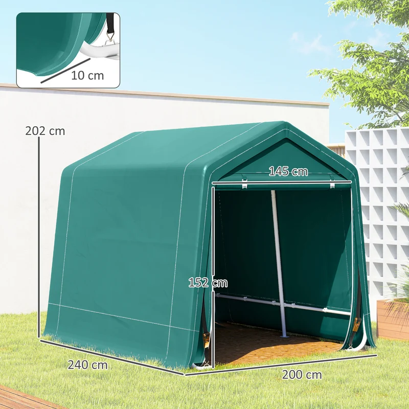 Outsunny Carpa De Jardín Exterior 2,4x2x2 M Con 2 Puertas Con Cremallera Verde