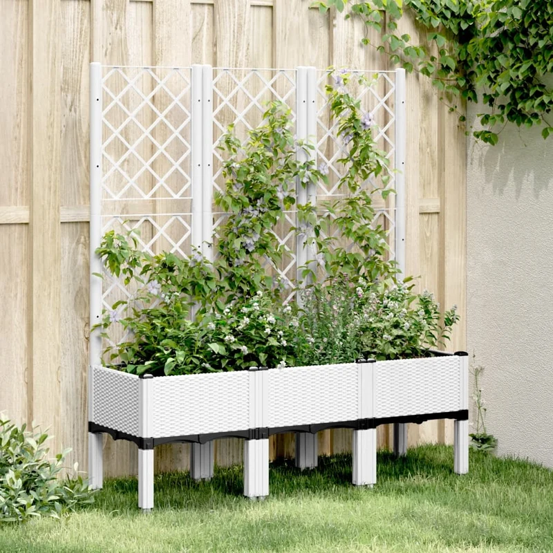 Jardinera Con Enrejado Pp Blanco 120x40x142 Cm
