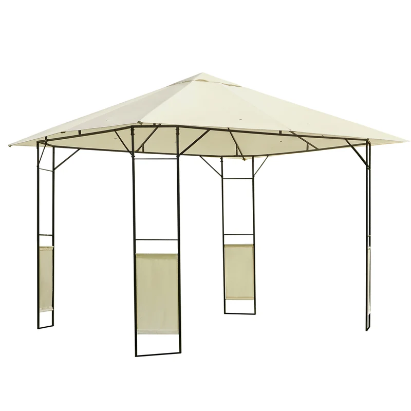 Outsunny Carpa 2,97x2,97x2,6m Cenador Con Acero Y Paravientos Laterales Crema