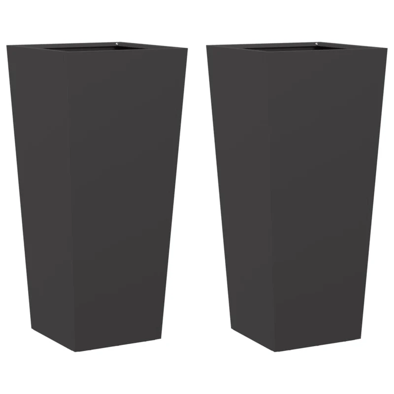 Jardineras 2 Uds De Acero Negro 35x35x75 Cm