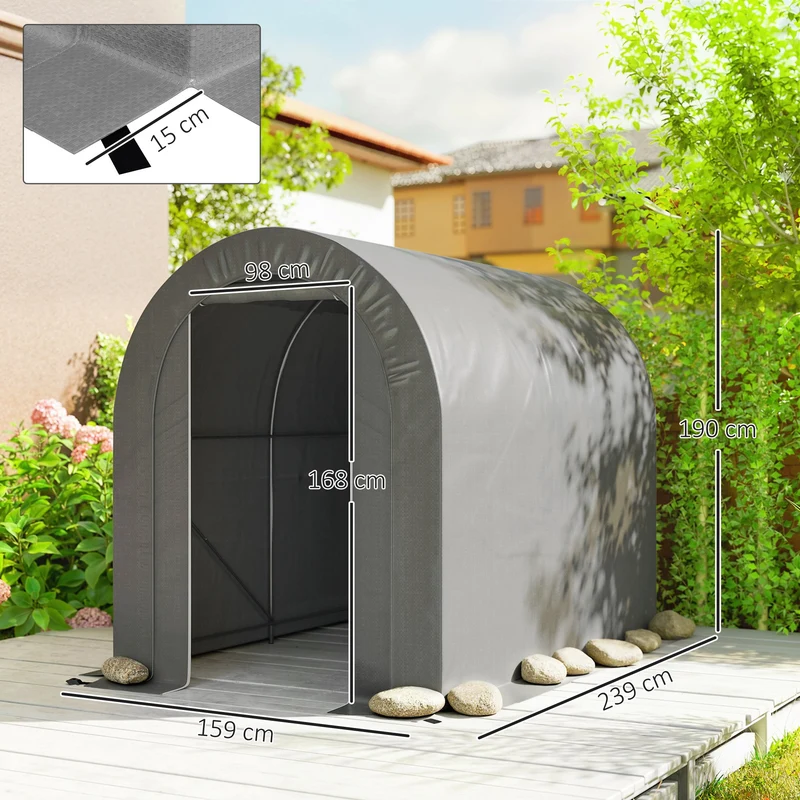 Outsunny Carpa De Jardín Para Herramientas Bicicletas Motos 2,4x1,6x1,9 M Gris