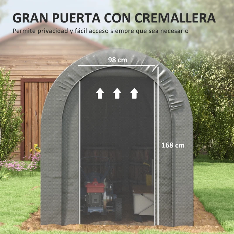 Outsunny Carpa De Jardín Para Herramientas Bicicletas Motos 2,4x1,6x1,9 M Gris