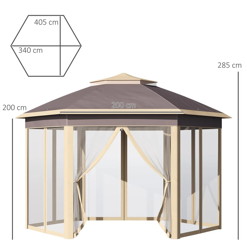 Outsunny Carpa Plegable Hexagonal 4,05x3,4x2,85 M Con Doble Techo Beige