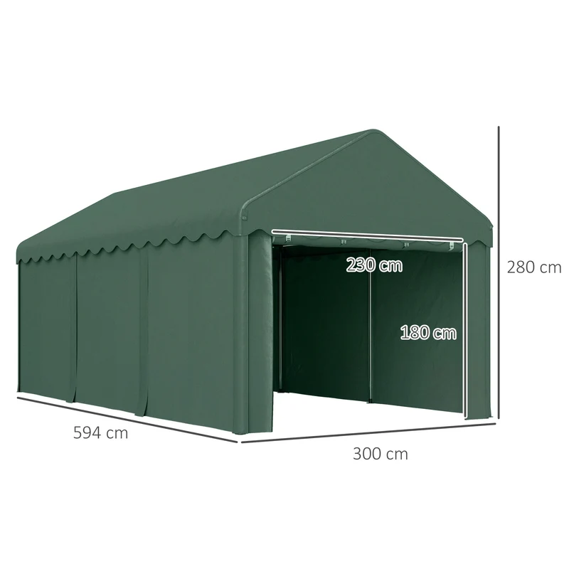 Outsunny Carpa Garaje 6x3 M Con Paredes Laterales Desmontables Verde