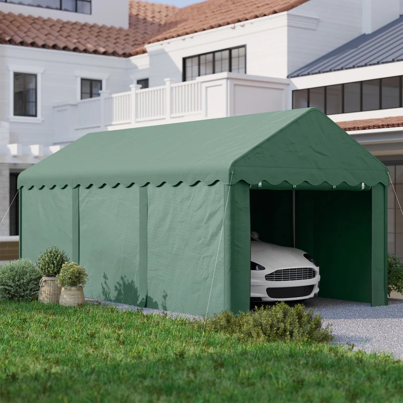 Outsunny Carpa Garaje 6x3 M Con Paredes Laterales Desmontables Verde