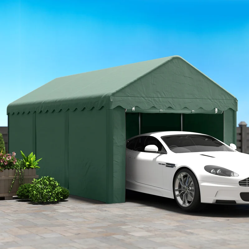 Outsunny Carpa Garaje 6x3 M Con Paredes Laterales Desmontables Verde