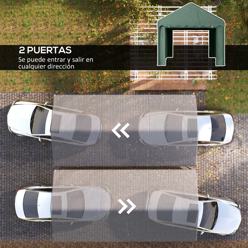 Outsunny Carpa Garaje 6x3 M Con Paredes Laterales Desmontables Verde
