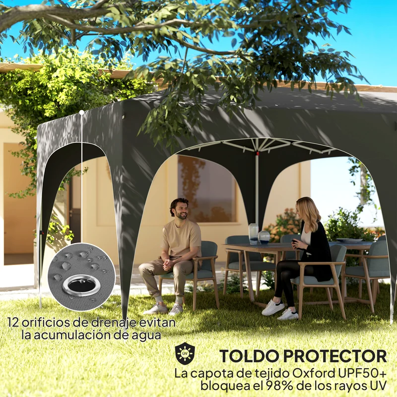 Outsunny Carpa Plegable Gazebo 6x3 M Con 6 Paredes Laterales Gris Oscuro