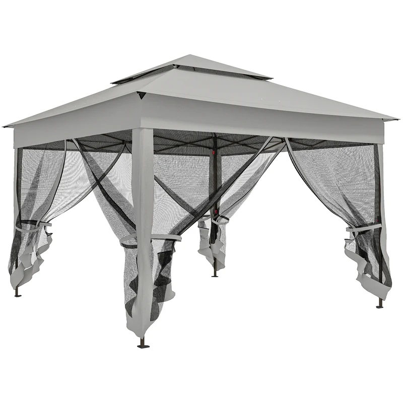 Outsunny Carpa Plegable3,3x3,3 M Con 4 Paredes Laterales De Malla Gris Claro