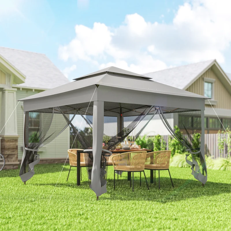 Outsunny Carpa Plegable3,3x3,3 M Con 4 Paredes Laterales De Malla Gris Claro