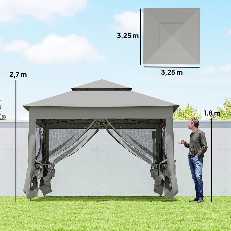 Outsunny Carpa Plegable3,3x3,3 M Con 4 Paredes Laterales De Malla Gris Claro