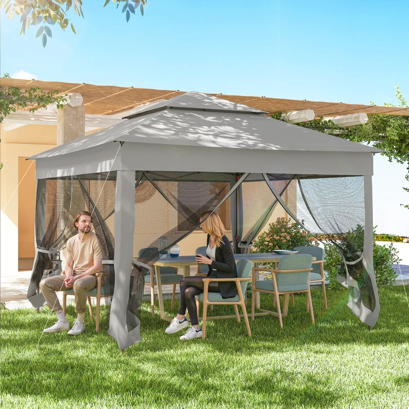 Outsunny Carpa Plegable3,3x3,3 M Con 4 Paredes Laterales De Malla Gris Claro