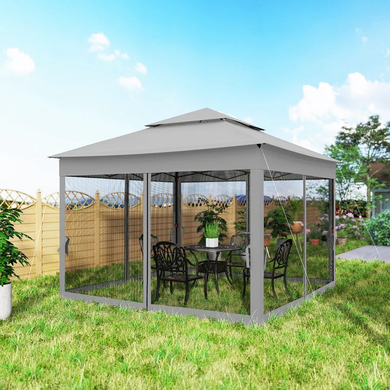 Outsunny Carpa Plegable3,3x3,3 M Con 4 Paredes Laterales De Malla Gris Claro