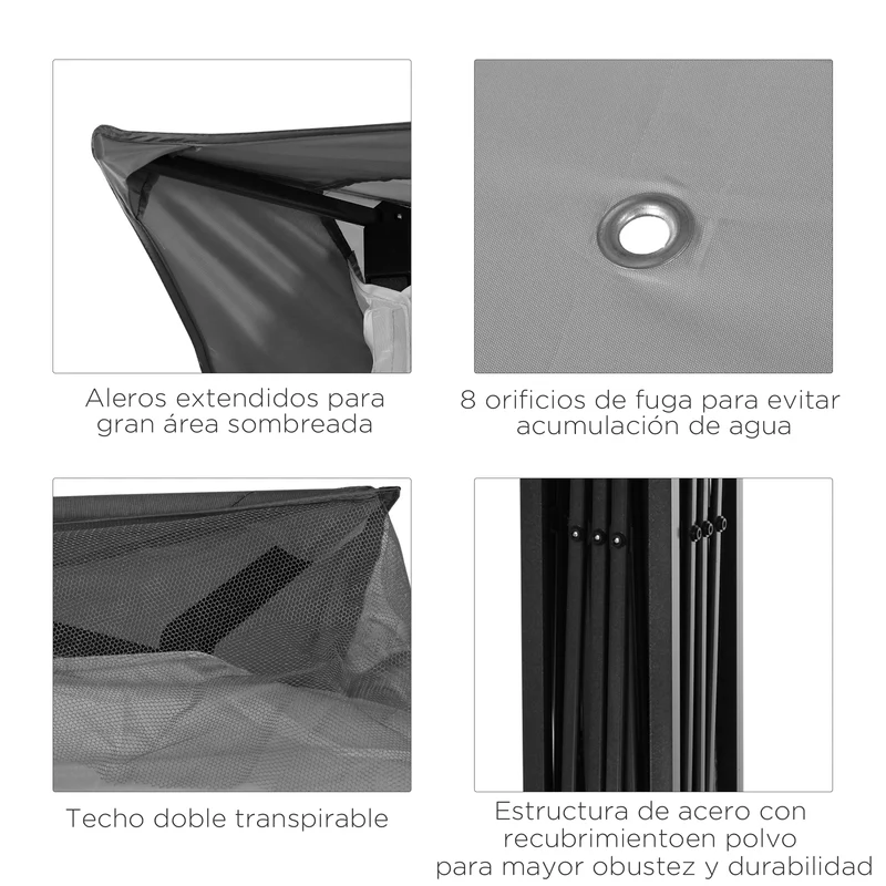 Outsunny Carpa Plegable3,3x3,3 M Con 4 Paredes Laterales De Malla Gris Claro
