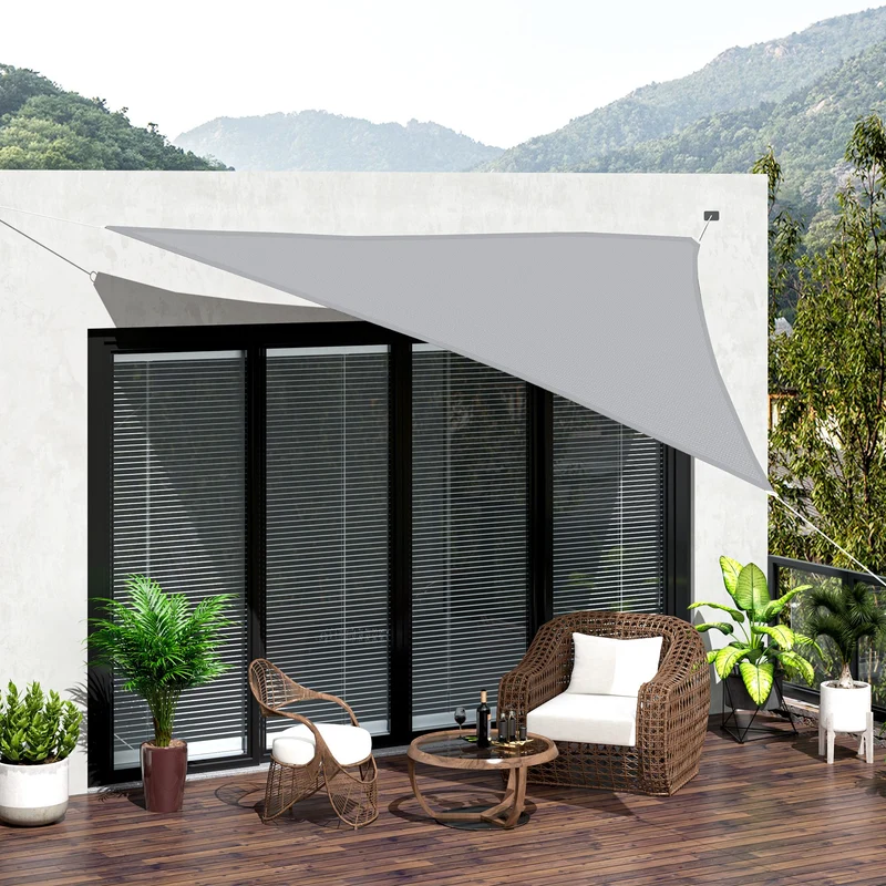 Outsunny Toldo Vela Triangular 3x3x3m Vela de Sombra para Terraza Jardín Camping Resistente al Agua Protección UV Poliéster Color Gris