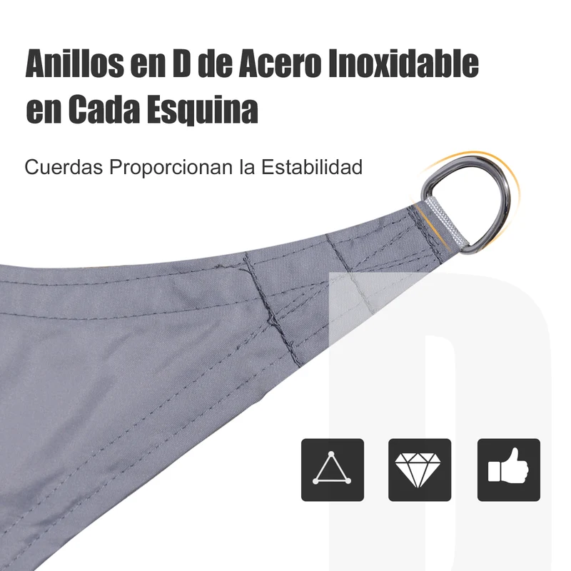 Outsunny Toldo Vela Triangular 3x3x3m Vela de Sombra para Terraza Jardín Camping Resistente al Agua Protección UV Poliéster Color Gris
