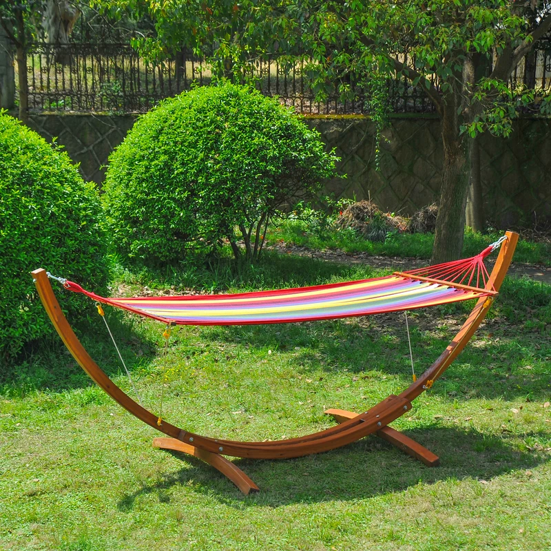 Outsunny Hamaca Tumbona 320x118x120cm Playa Camping Marco Madera Carga Max. 120kg Rojo