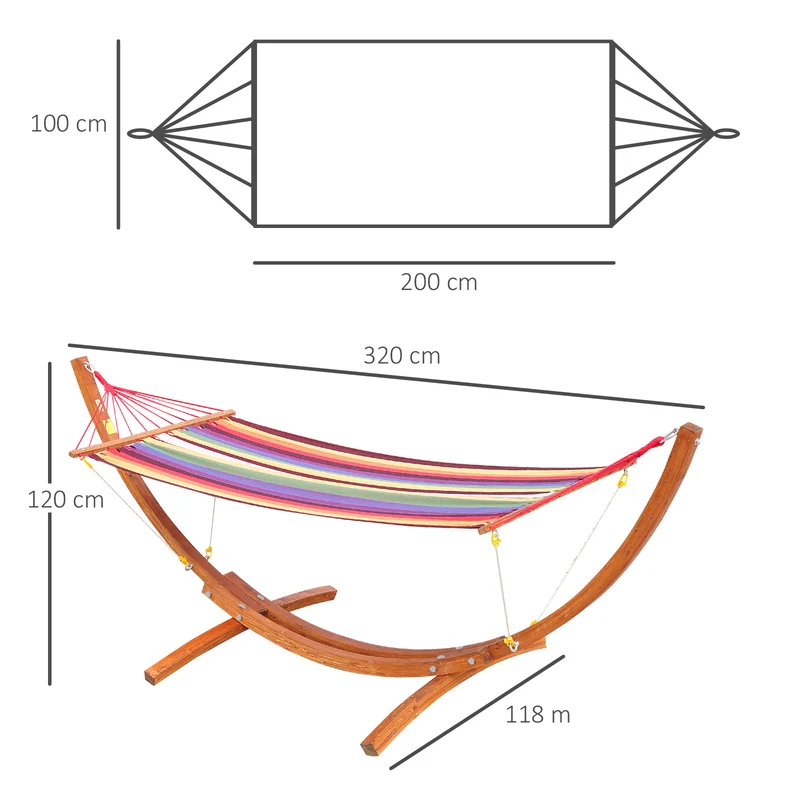 Outsunny Hamaca Tumbona 320x118x120cm Playa Camping Marco Madera Carga Max. 120kg Rojo