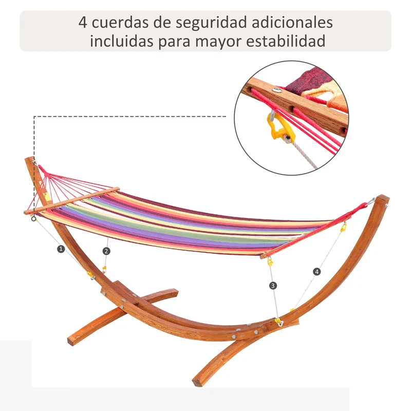 Outsunny Hamaca Tumbona 320x118x120cm Playa Camping Marco Madera Carga Max. 120kg Rojo