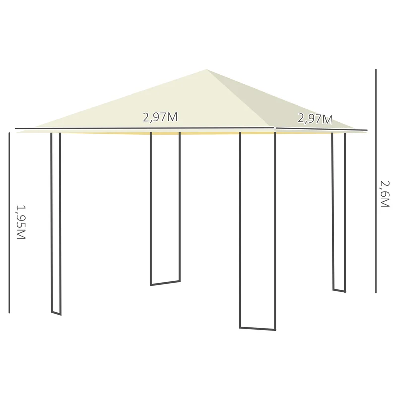 Outsunny Cenador de Jardín 3x3x2,6 m Pabellón de Exterior Gazebo con Marco de Acero y 8 Orificios de Drenaje Impermeable para Patio Crema
