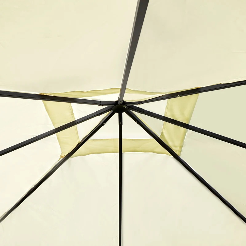 Outsunny Cenador de Jardín 3x3x2,6 m Pabellón de Exterior Gazebo con Marco de Acero y 8 Orificios de Drenaje Impermeable para Patio Crema