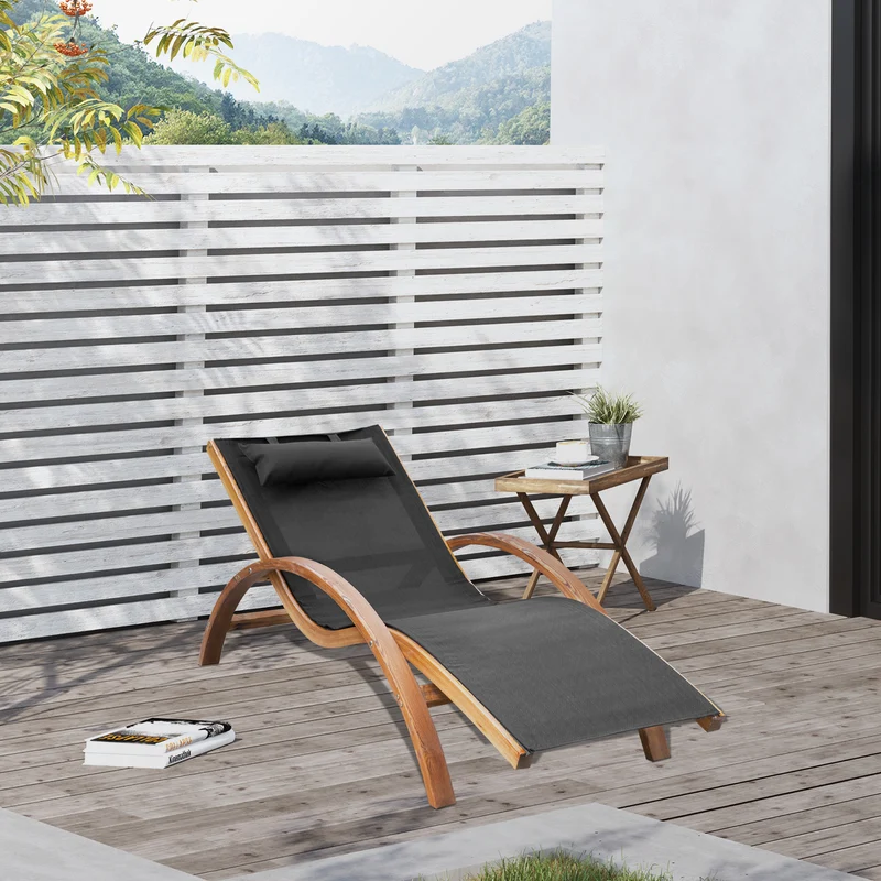 Outsunny Tumbona Hamaca 161x72x68cm Jardin Terraza Playa Piscina Patio Hotel Madera Negro