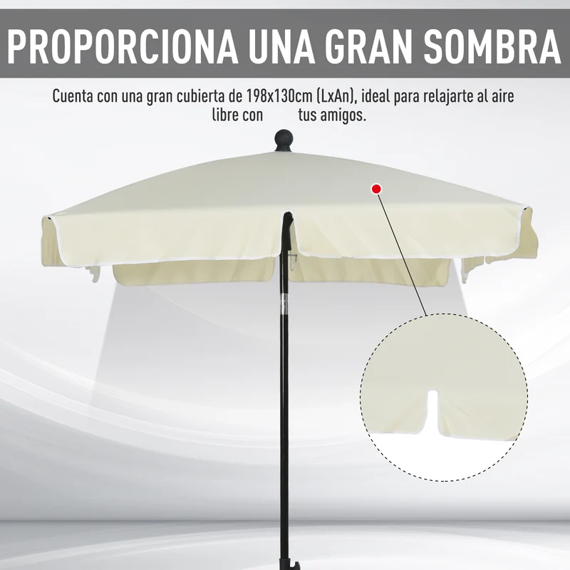 Outsunny Sombrilla de Jardín de Aluminio 198x130x245 cm Parasol de Jardín Rectangular con Función de Inclinación para Terraza Patio Exterior Beige
