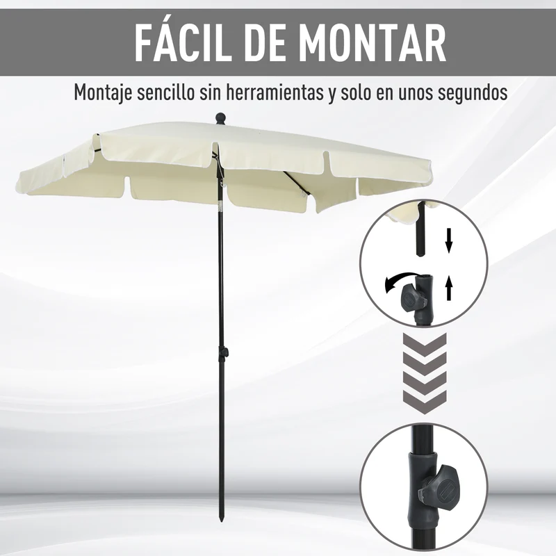 Outsunny Sombrilla de Jardín de Aluminio 198x130x245 cm Parasol de Jardín Rectangular con Función de Inclinación para Terraza Patio Exterior Beige