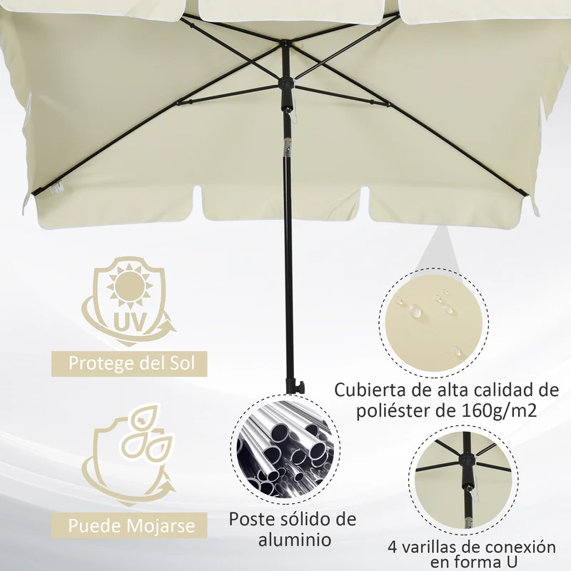 Outsunny Sombrilla de Jardín de Aluminio 198x130x245 cm Parasol de Jardín Rectangular con Función de Inclinación para Terraza Patio Exterior Beige