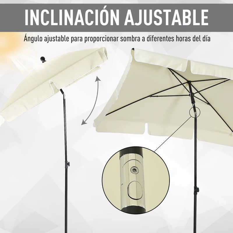 Outsunny Sombrilla de Jardín de Aluminio 198x130x245 cm Parasol de Jardín Rectangular con Función de Inclinación para Terraza Patio Exterior Beige