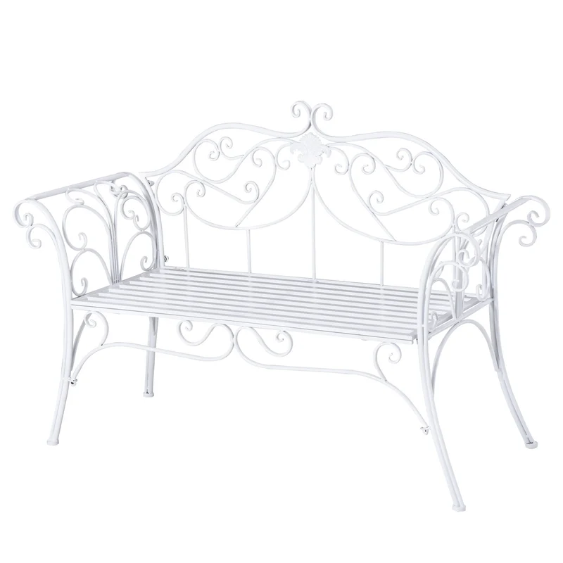 Outsunny Banco de Jardín con Respaldo de 2 Plazas 131x51x90 cm Asiento de Patio para Exterior Porche Parque en Hierro Fundido Carga 250 kg Color Blanco