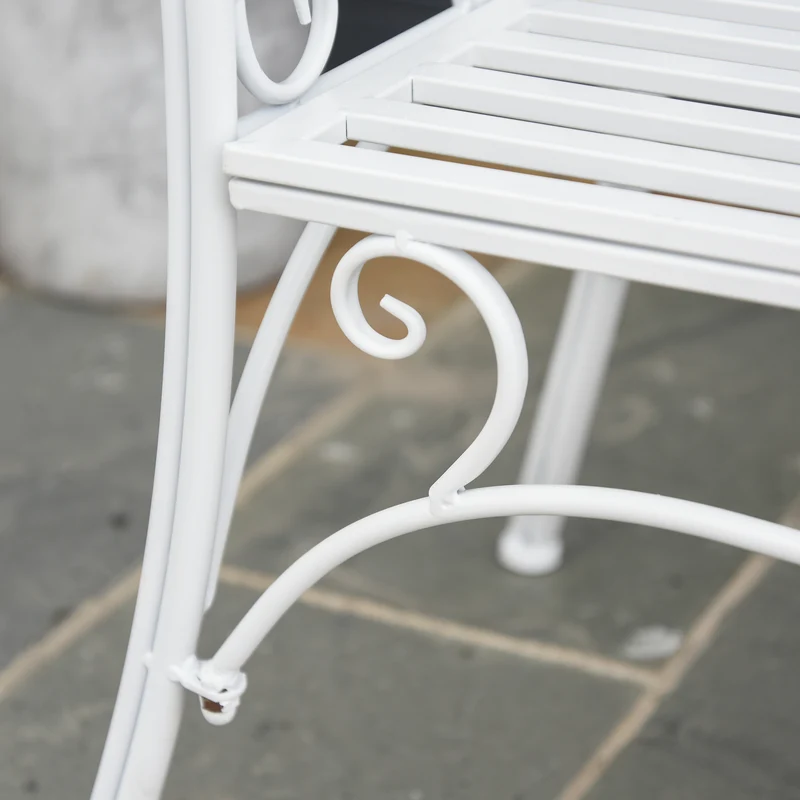 Outsunny Banco de Jardín con Respaldo de 2 Plazas 131x51x90 cm Asiento de Patio para Exterior Porche Parque en Hierro Fundido Carga 250 kg Color Blanco