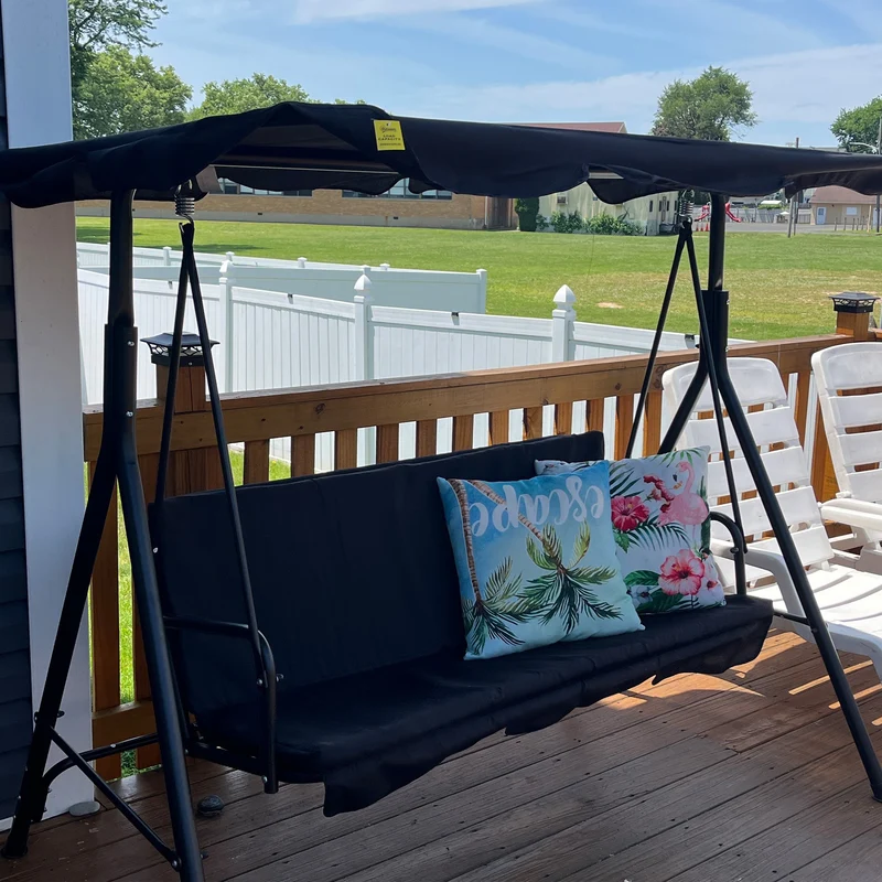 Outsunny Columpio de Jardín de 3 Plazas Silla Balancín con Parasol Techo Ajustable en Ángulo Impermeable para Exterior Terraza Balcón Carga Máx. 200 kg Acero 172x110x153 cm Negro