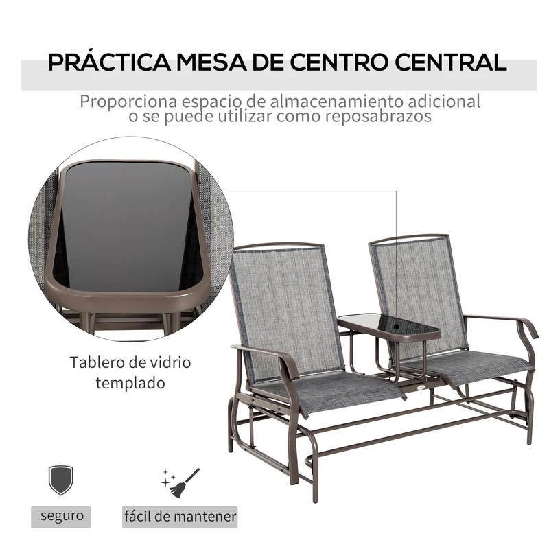 Outsunny Mecedora de 2 Plazas Banco Balancín Tipo Silla Basculante de Jardín o Patio de Metal y Tela Texteline para Exterior 147x78x101,5 cm