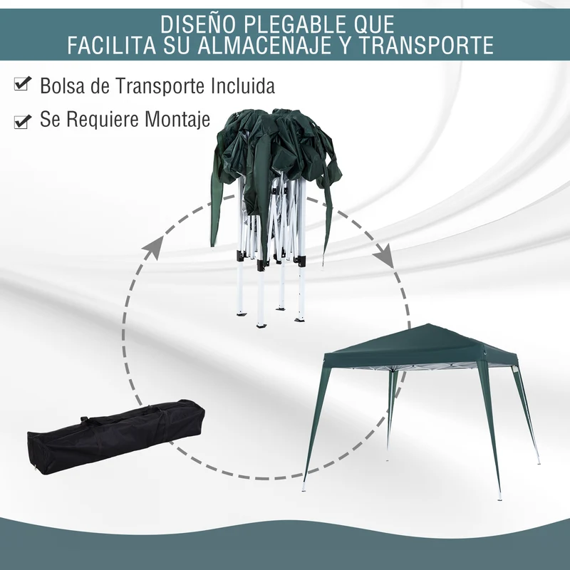 Outsunny Carpa Plegable 3x3 m, Pop-up, Cenador Pabellón de Jardín, Altura Ajustable con Bolsa de Transporte, Anti-UV, Impermeable, Gazebo para Camping, Fiestas, Exterior, Verde