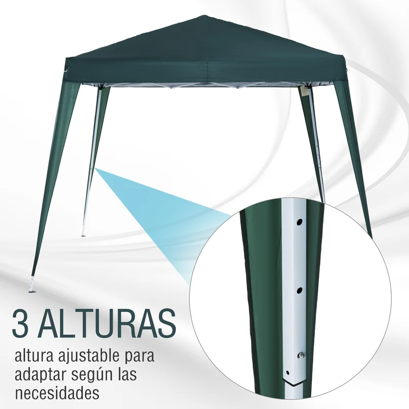 Outsunny Carpa Plegable 3x3 m, Pop-up, Cenador Pabellón de Jardín, Altura Ajustable con Bolsa de Transporte, Anti-UV, Impermeable, Gazebo para Camping, Fiestas, Exterior, Verde