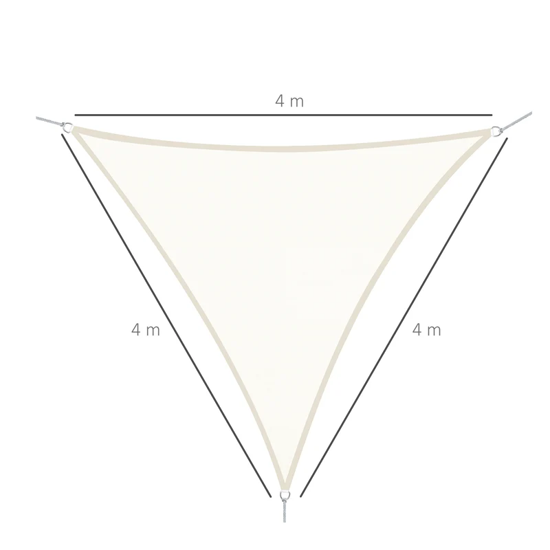 Outsunny Toldo de Vela 4x4x4 m Vela de Sombra Triangular Tela de Poliéster Anti-UV para Jardín Playa Camping Sombra Exterior Crema