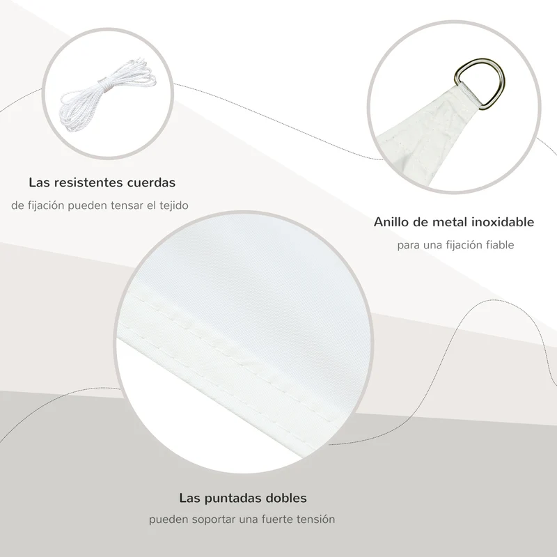Outsunny Toldo de Vela 4x4x4 m Vela de Sombra Triangular Tela de Poliéster Anti-UV para Jardín Playa Camping Sombra Exterior Crema