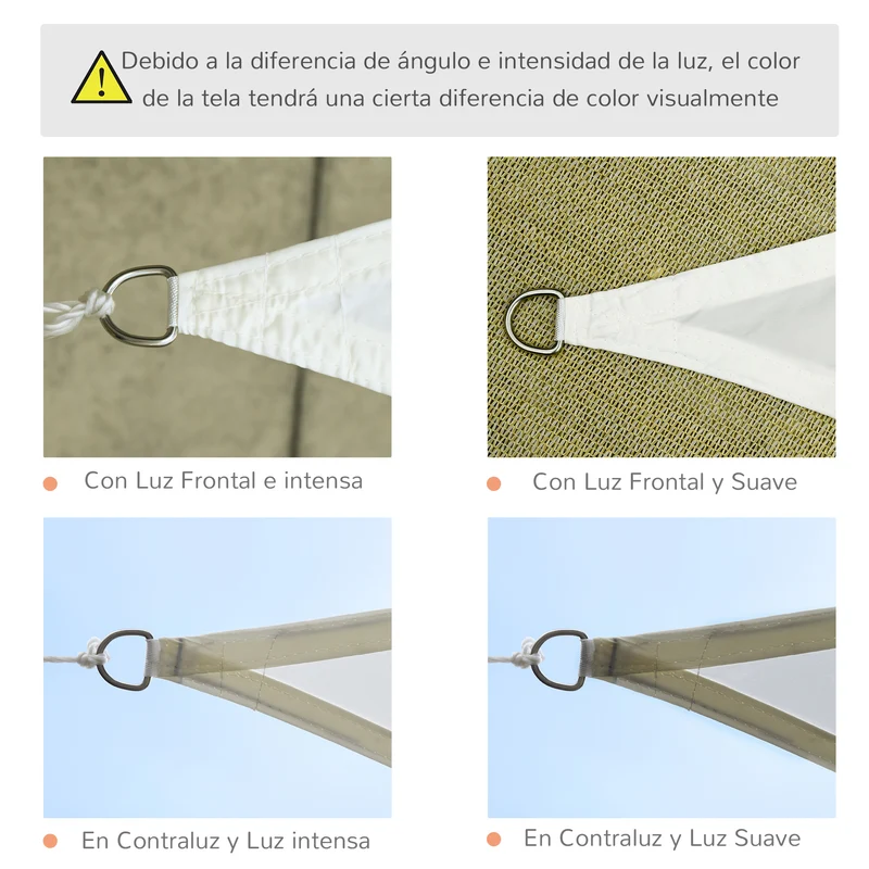 Outsunny Toldo de Vela 4x4x4 m Vela de Sombra Triangular Tela de Poliéster Anti-UV para Jardín Playa Camping Sombra Exterior Crema
