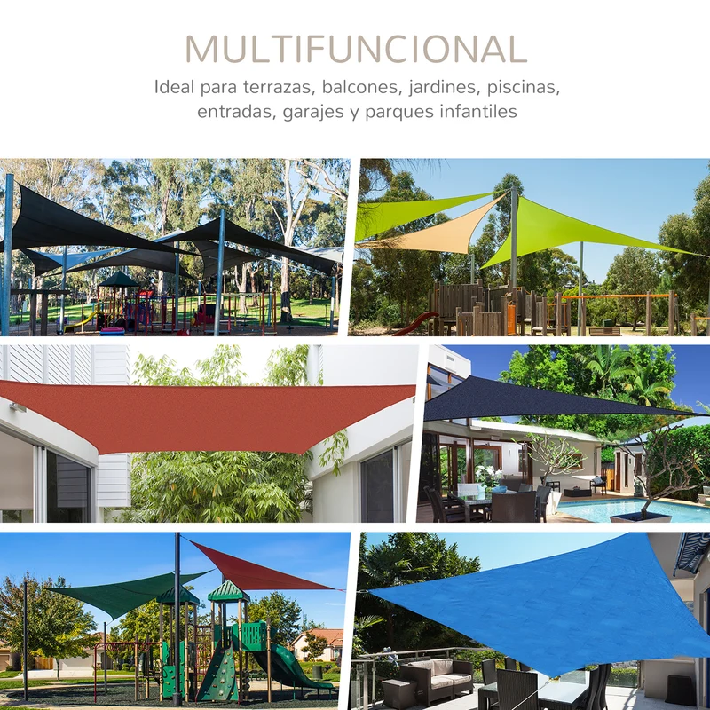 Outsunny Toldo de Vela 4x4x4 m Vela de Sombra Triangular Tela de Poliéster Anti-UV para Jardín Playa Camping Sombra Exterior Crema