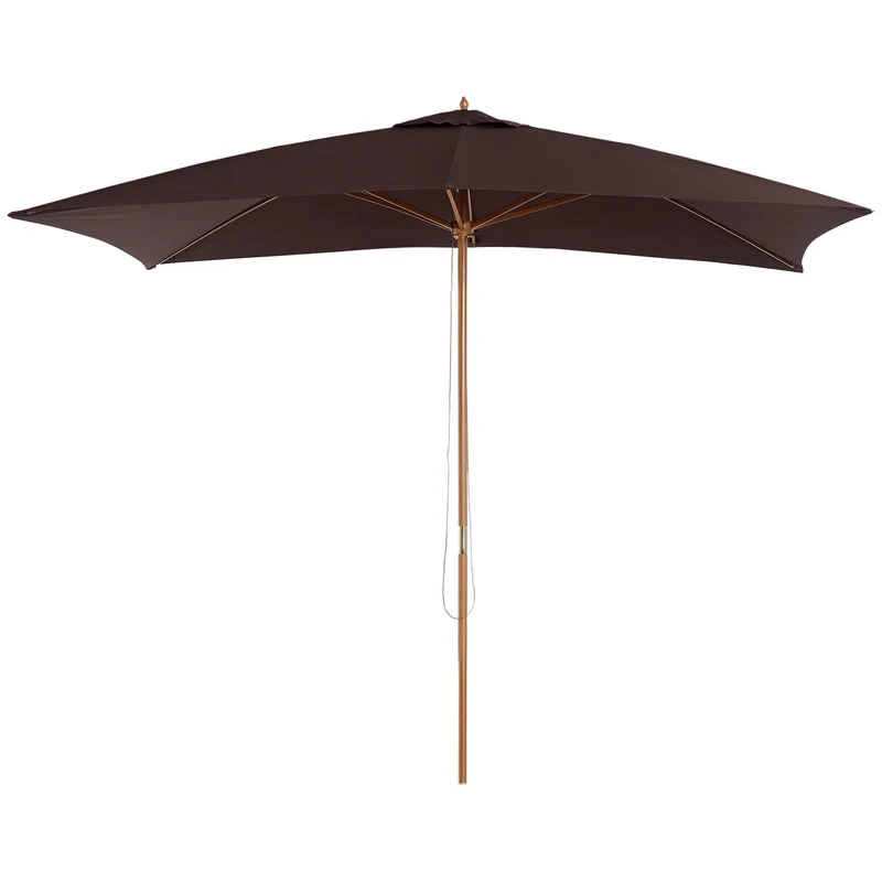 Outsunny Sombrilla Terraza Exterior 295x200 cm con Mástil de Madera Varillas de Bambú y Polea Parasol de Jardín Rectangular Impermeable para Patio o Terraza Estilo Clásico Café