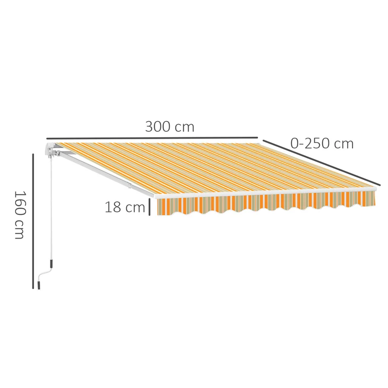 Outsunny Toldo Manual Retráctil 300x250 cm, Toldo Exterior Terraza con Ángulo Ajustable, Brazo Articulado, Montaje a Pared, Estructura de Aluminio, Anti-UV e Impermeable, para Jardín Amarillo y Blanco