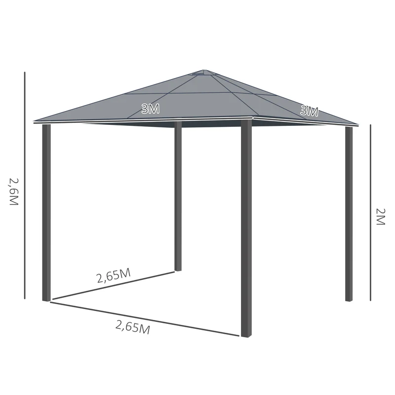 Outsunny Cenador para Jardín 3x3 m Alumnio Pabellón para Exterior con Techo de Policarbonato Anti-UV y 4 Mosquiteras Laterales con Cremalleras para Fiestas Eventos Beige