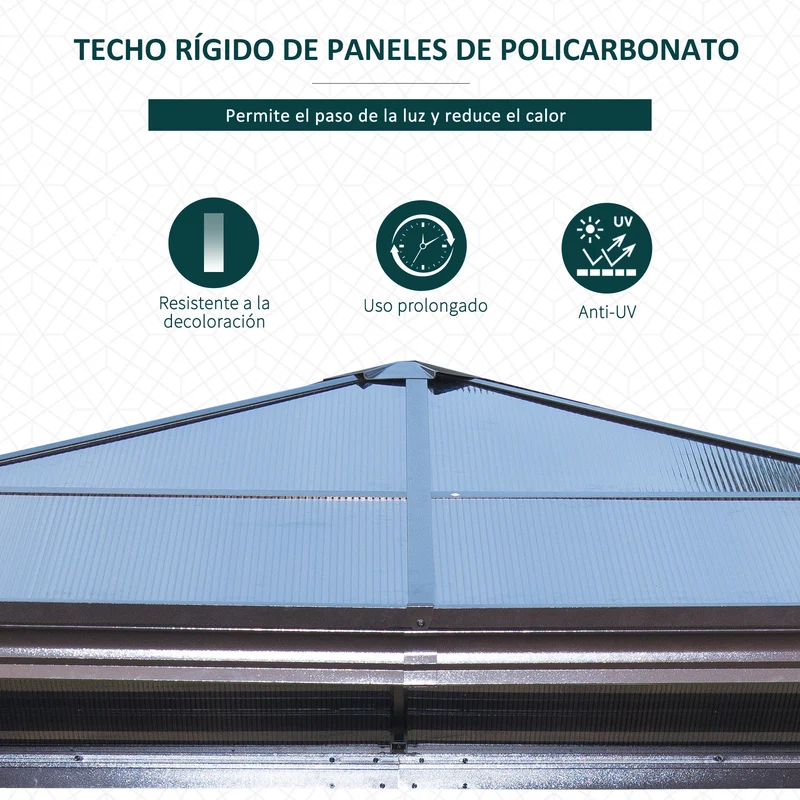 Outsunny Cenador para Jardín 3x3 m Alumnio Pabellón para Exterior con Techo de Policarbonato Anti-UV y 4 Mosquiteras Laterales con Cremalleras para Fiestas Eventos Beige