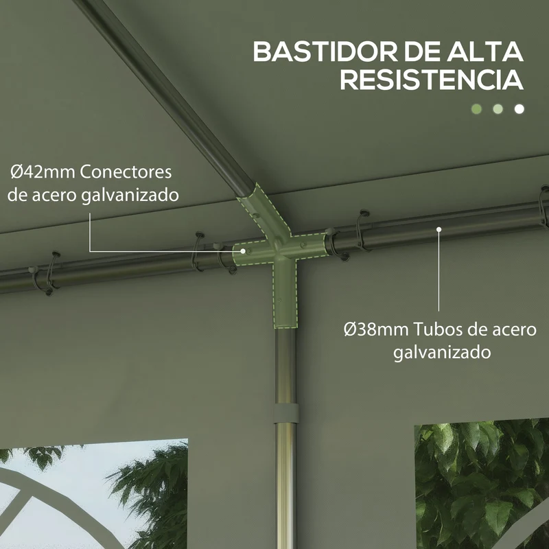Outsunny Carpa para Fiesta Cochera Gazebo 4x4m Pergola Cenador Pabellón 4 Paneles Laterales 6 Ventanas Anti-UV para Eventos Bodas Acero PE Blanco