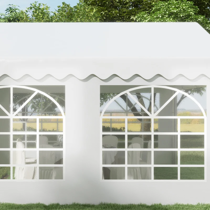 Outsunny Carpa para Fiesta Cochera Gazebo 4x4m Pergola Cenador Pabellón 4 Paneles Laterales 6 Ventanas Anti-UV para Eventos Bodas Acero PE Blanco