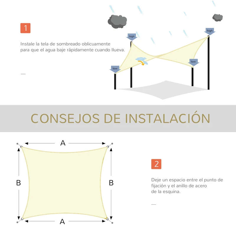 Outsunny - Toldo vela Rectangular (varios tamaños y colores), tamaño 3x4m, color crema